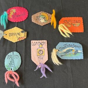 Colorful Painted on Leather Travel-Themed Tags or Patches